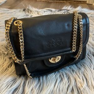 Black Leather Coach Chain Strap Bag